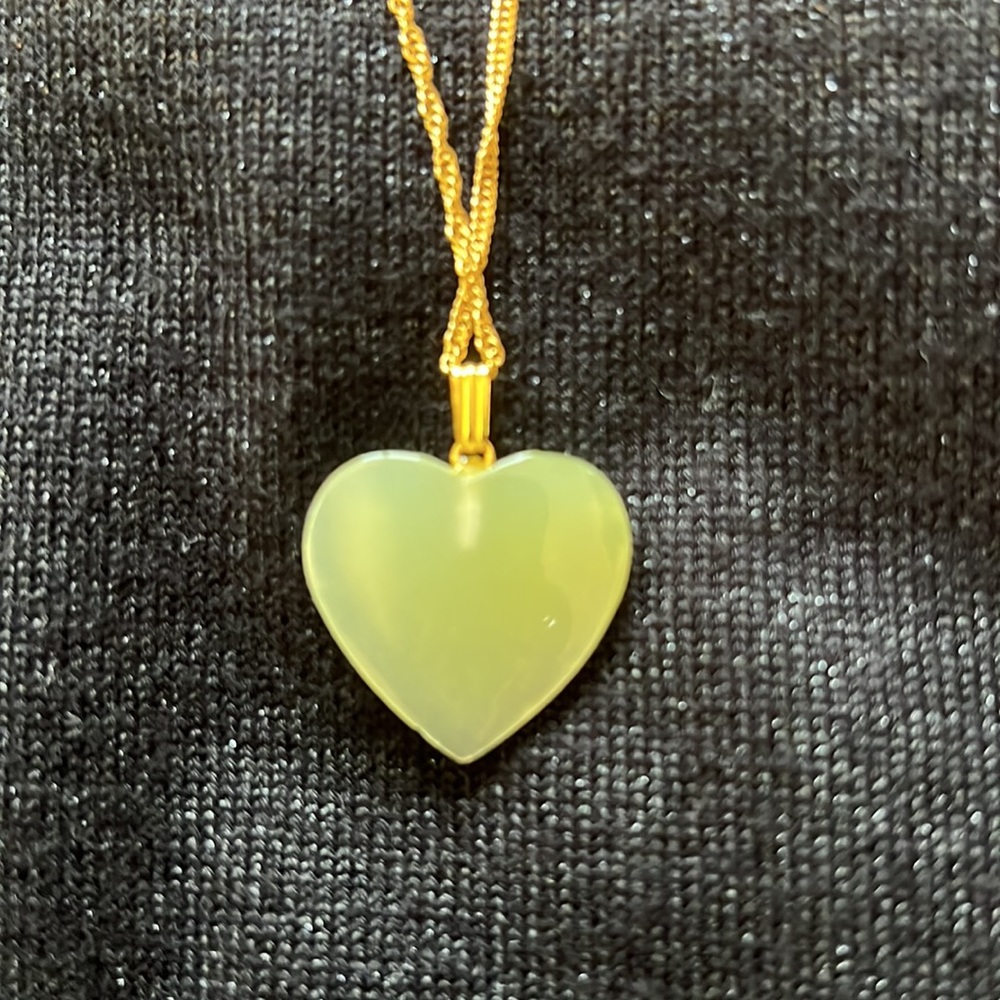 Authentic lucky jade heart on 16” gold filled chain